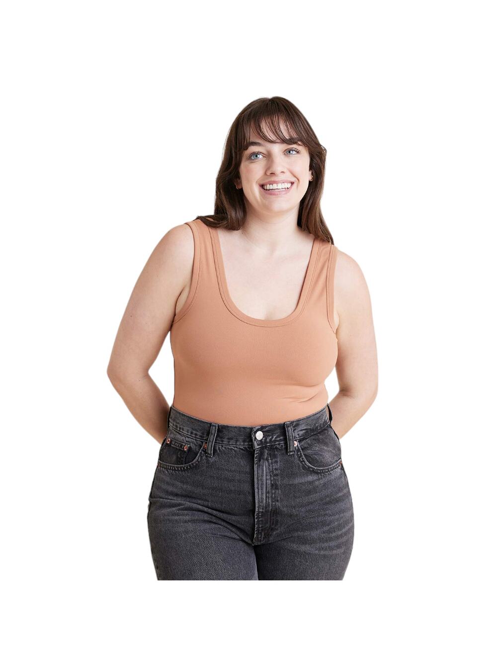 Nuuds Tan Seamless Scoop Tank Bodysuit